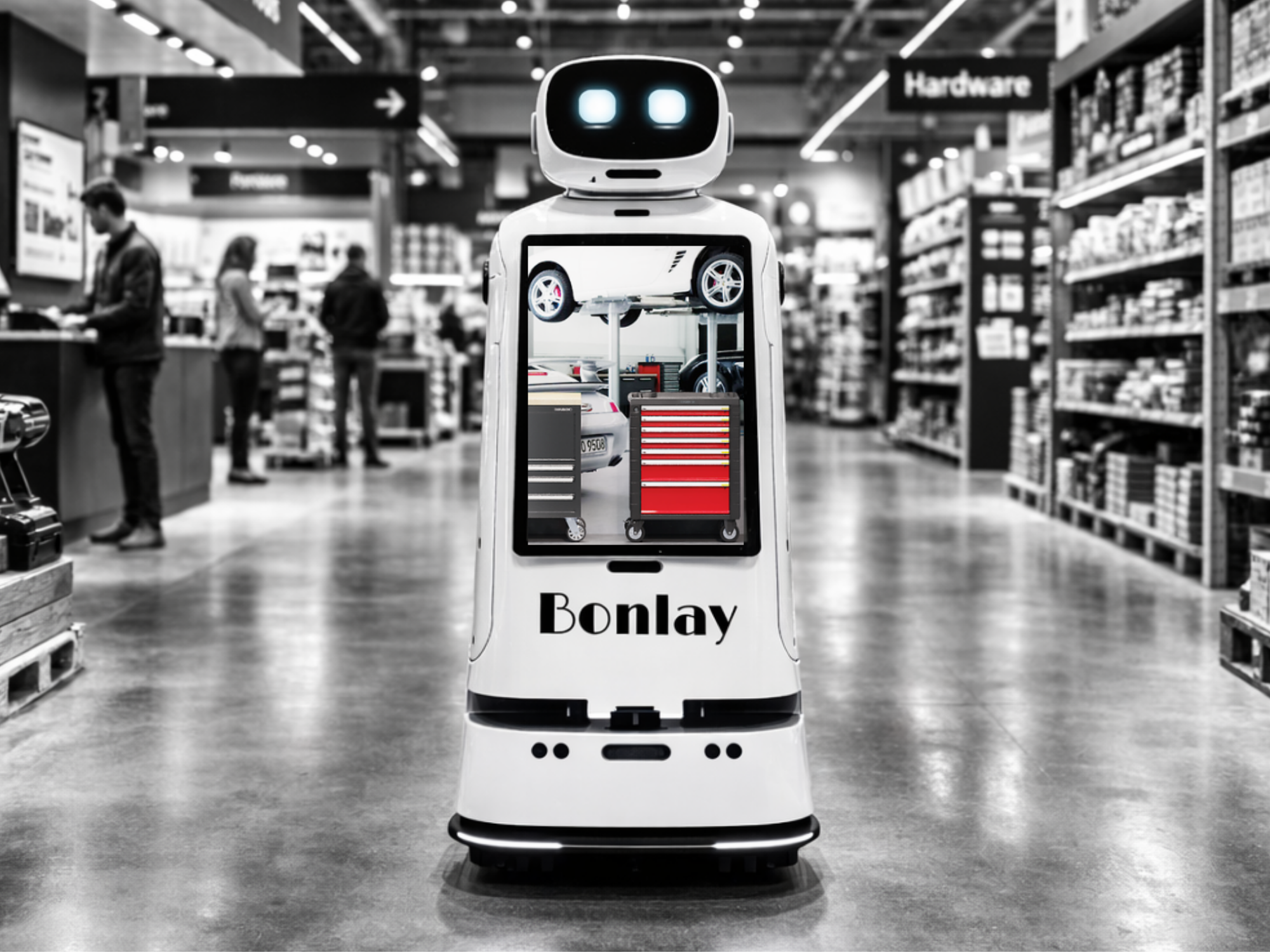 Bonlay service robot in a retail store aisle
