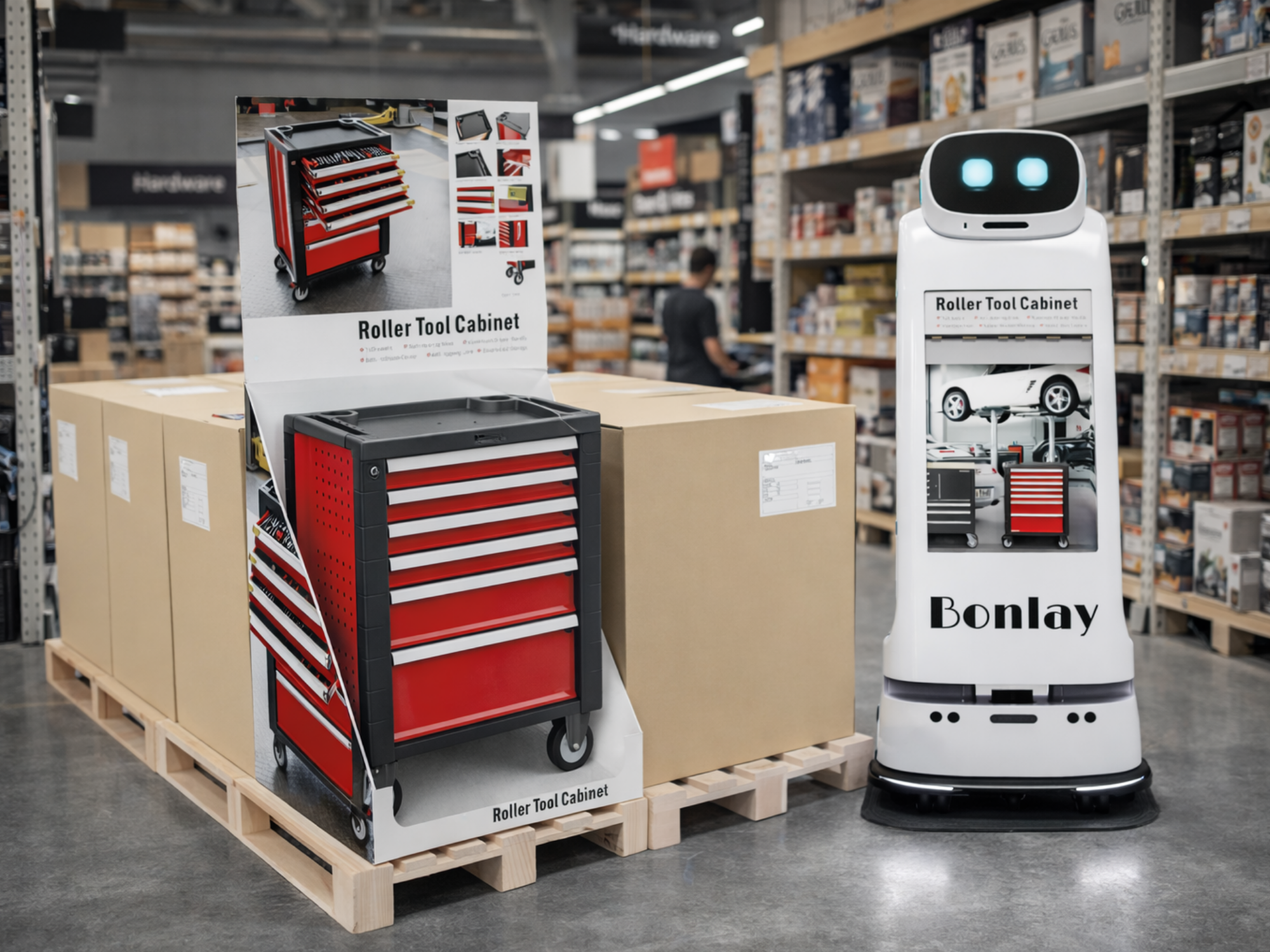Pallet display with service robot